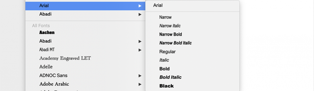 Mac font list example