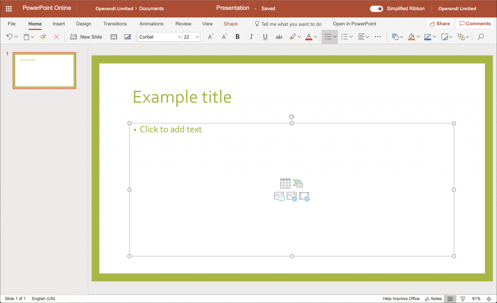 Example Office 365 online slide view